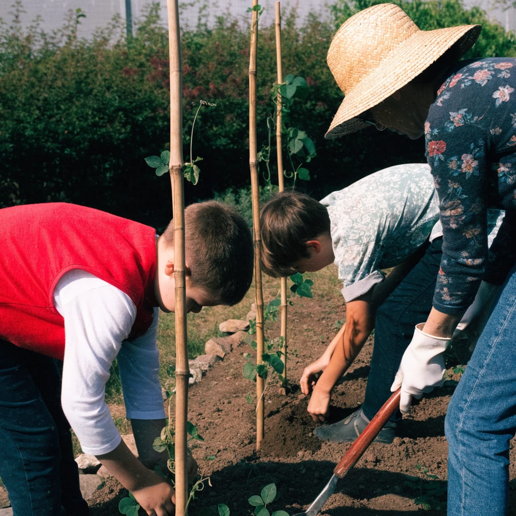 Plantation des haricots à rames.